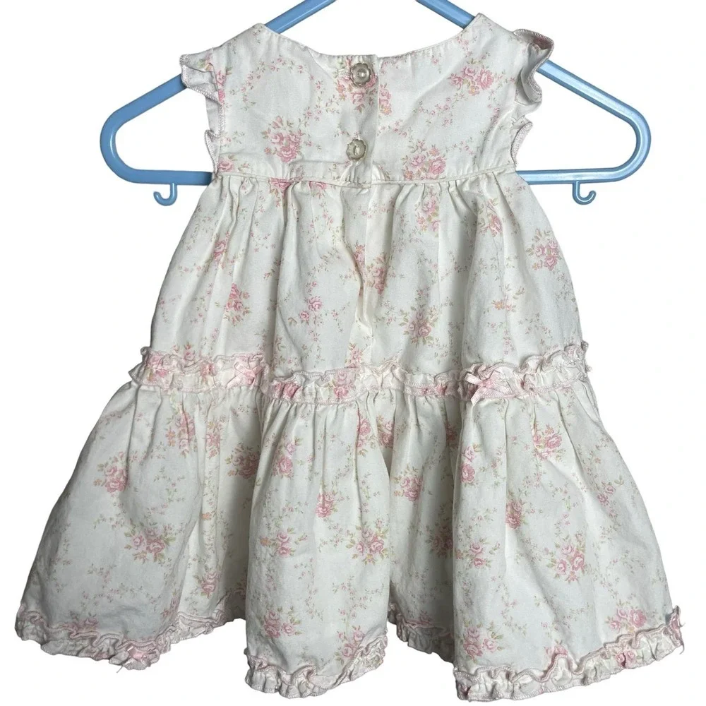 Piper & Posie Infant Baby Girl White and Pink Floral Dress Size 3M